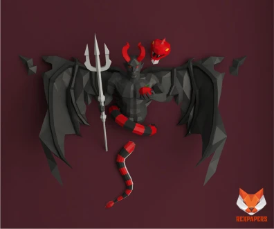 Devil Demon Papercraft, PDF Template, DIY 3d Model, FanArt, Paper Sculpture, Low Poly, Pepakura Craft, Manualidad