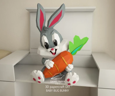 Baby Bugs Bunny, Looney Tunes PDF Template, DIY 3d Model, FanArt, Paper Sculpture, Low Poly, Pepakura, Craft, Manualidad, Paper Art