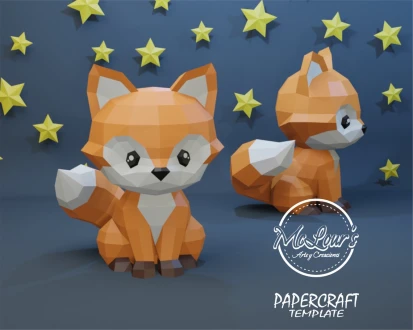 Cute Little Fox/ Le Petit Prince/ The Little Prince/ DiY Craft/ Template PDF/ Low Poly/ Papercraft Fox/ 3D Zorrito/ Origami/ Home decor