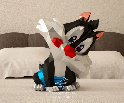 Baby Sylvester, Looney Tunes PDF Template, DIY 3d Model, FanArt, Paper Sculpture, Low Poly, Pepakura, Craft, Manualidad, Paper Art