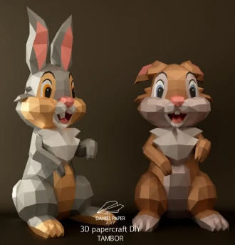 Thumper, Tambor, Bambi PDF Template, DIY 3d Model, FanArt, Paper Sculpture, Low Poly, Pepakura, Craft, Manualidad, Paper Art