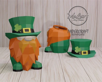 St Patrick Gnome Box/ DiY Craft/ Template PDF/ Low Poly/ Papercraft Gnome/ 3D St Patrick/ Origami/ Home decor