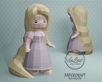 Princess Rapunzel/ Tangled/ DiY Craft/ Template PDF/ Low Poly/ Papercraft/ 3D Doll/ Origami/ Home decor