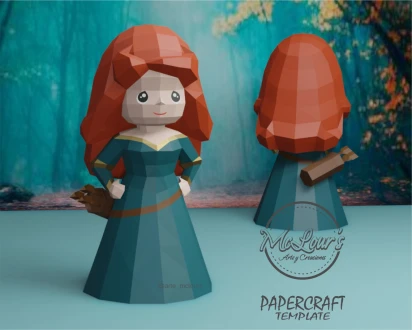 Princess Merida/ Brave/ DiY Craft/ Template PDF/ Low Poly/ Papercraft/ 3D Doll/ Origami/ Home decor