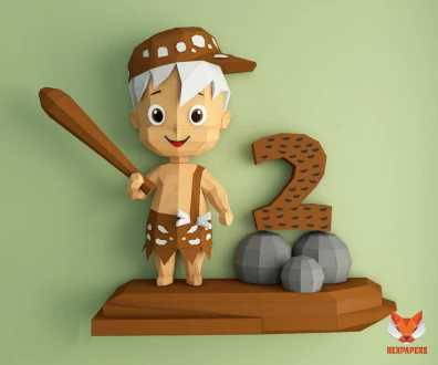 Bamm-Bamm Rubble, Bam-Bam Rubble, The Flintstones Papercraft, PDF Template, DIY 3d Model, FanArt, Paper Sculpture, Low Poly, Pepakura Craft, Manualidad