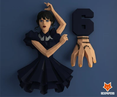 Merlina, Wednesday, The Addams Family Papercraft, PDF Template, DIY 3d Model, FanArt, Paper Sculpture, Low Poly, Pepakura Craft, Manualidad