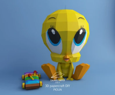 Baby Tweety Piolin, Looney Tunes PDF Template, DIY 3d Model, FanArt, Paper Sculpture, Low Poly, Pepakura, Craft, Manualidad, Paper Art