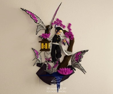 Shinobu Kocho, Demon Slayer, Kimetsu no Yaiba PDF Template, DIY 3d Model, FanArt, Paper Sculpture, Low Poly, Pepakura, Craft, Manualidad, Paper Art