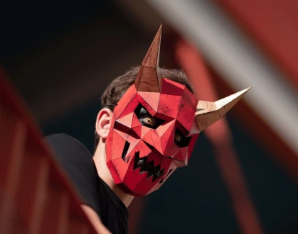 Japanese Demon Mask, Oni, Hannya | DIY Paper Mask, Printable Template, Papercraft, 3D Mask, Polygon, Low Poly, Geometric, Costume, Pattern