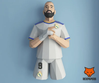 Karim Benzema Papercraft, PDF Template, DIY 3d Model, FanArt, Paper Sculpture, Low Poly, Pepakura Craft, Manualidad