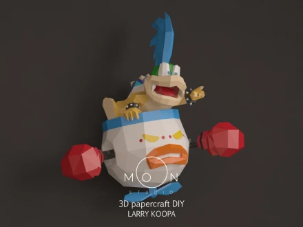Larry Koopa, Wall Papercraft PDF, DIY, Low Poly Paper, Papercraft, 3D, Room, Wall Decor, Nes, Snes, Videogames.