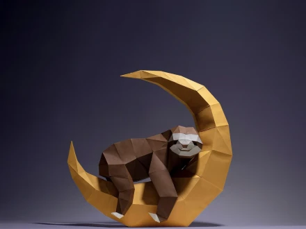 Moon Sloth Paper Craft, Digital Template, Origami, PDF Download DIY, Low Poly, Trophy, Sculpture, Moon Sloth Model