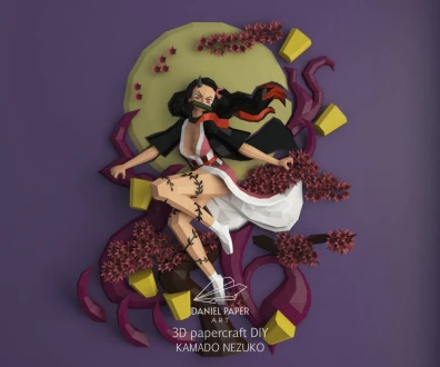 Kamado Nezuko, Demon Slayer, Kimetsu no Yaiba PDF Template, DIY 3d Model, FanArt, Paper Sculpture, Low Poly, Pepakura, Craft, Manualidad, Paper Art