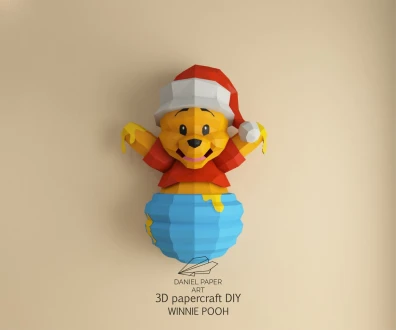 Pooh in the Honey pot, Winnie the Pooh PDF Template, DIY 3d Model, FanArt, Paper Sculpture, Low Poly, Pepakura, Craft, Manualidad, Paper Art