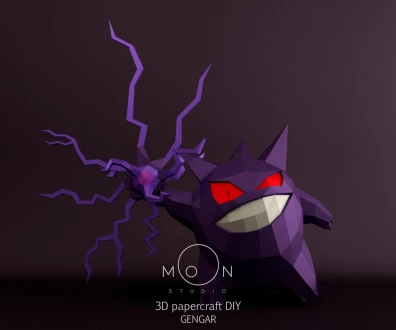 Gengar, DIY, Papercraft, Low Poly, Pokemon, 3D Model, Decor, Series, Tv, Anime, Animation, Pokemon Video Game