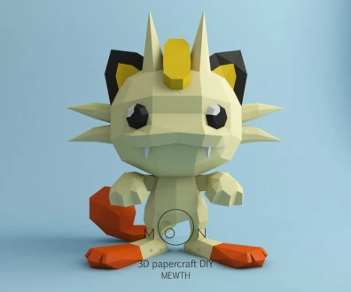 Mewth, DIY, Papercraft, Low Poly, 3D model, Pokemon, Series, Tv, Animation, Anime, Room Decor