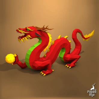 Chinese Dragon, Papercraft, Mustache dragon Pepakura, Lowpoly, Low Polygon, 3D Papercraft, handmade, Paper Sculptures, DIY origami, Decor