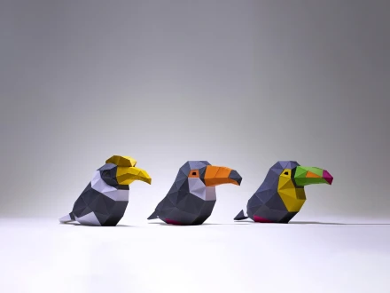 Toucan, Hornbill, Minimal Birds, Make your own Bird 3D Papercraft, diy gift paper model, 3d Origami Bird decor