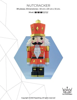 Nutcracker Cascanueces Papercraft 3D, pepakura Pdf template Low polygonal Paper Sculpture Diy Decor home loft office gift