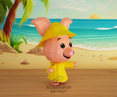 Baby Piglet, Winnie the Pooh PDF Template, DIY 3d Model, FanArt, Paper Sculpture, Low Poly, Pepakura, Craft, Manualidad, Paper Art