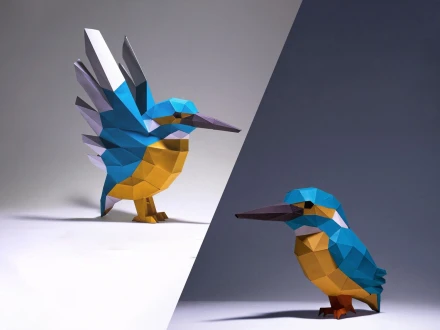 COMBO SET | King Fisher Bird Paper Craft, Digital Template, Origami, PDF Download DIY, Low Poly, Sculpture, King Fisher Bird Model