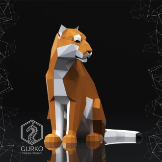 Papercraft Sitting Tiger With Head Turned, Pdf, Gurko, Pepakura, Template, 3D Origami, Paper Sculpture, Low Poly, DIY Craft