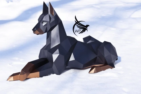 Doberman Low Poly Papercraft, Paper Sculpture, Low Poly PDF Template, DIY Decor & Gift