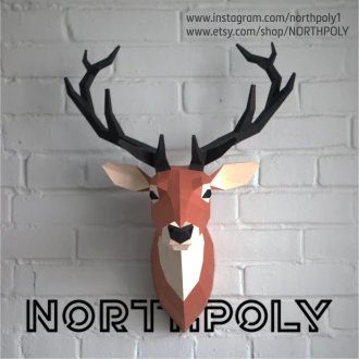 Papercraft Deer Head 1, Pdf, Gurko, Pepakura, Template, 3D Origami, Paper Sculpture, Low Poly, DIY Craft