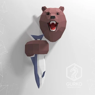 Papercraft Bear With Fish, Pdf, Gurko, Pepakura, Template, 3D Origami, Paper Sculpture, Low Poly, DIY Craft