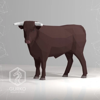 Full Length Bull Papercraft, Pdf, Gurko, Pepakura, Template, 3D Origami, Paper Sculpture, Low Poly, DIY Craft
