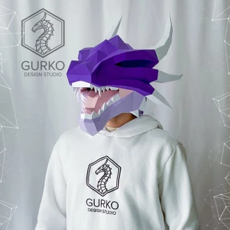 Dragon Mask Papercraft Template, Pdf Pattern, Gurko, Pepakura, 3D Origami, Paper Mask, Low Poly Mask, DIY Craft, Animal Mask, Halloween Mask