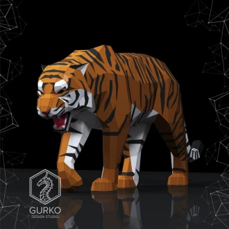 Crouching Tiger Papercraft, Pdf, Gurko, Pepakura, Template, 3D Origami, Paper Sculpture, Low Poly, DIY Craft