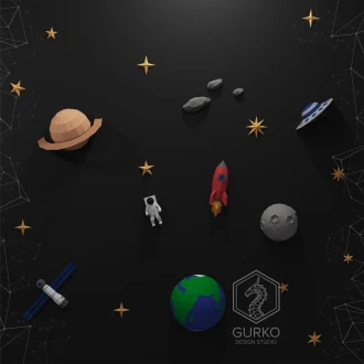 Space Papercraft, Pdf, Gurko, Pepakura, Template, 3D Origami, Paper Sculpture, Low Poly, DIY Craft