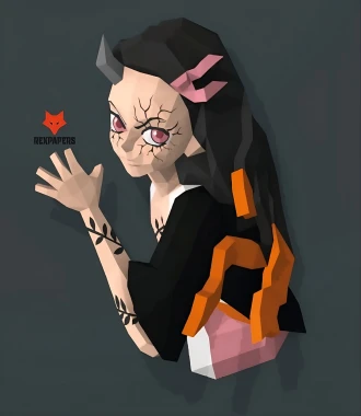 Kamado Nezuko Papercraft, PDF Template, DIY 3d Model, FanArt, Paper Sculpture, Low Poly, Pepakura Craft, Manualidad