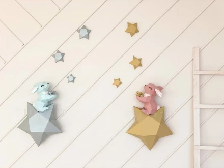 Bunny on a Star for Creative Crafts & Decor, PDF Template, Paper Sculpture, DIY, Pepakura Pattern, Handmade, Papercraft, Lowpoly, Lowpoly Papercraft, BUMAGID