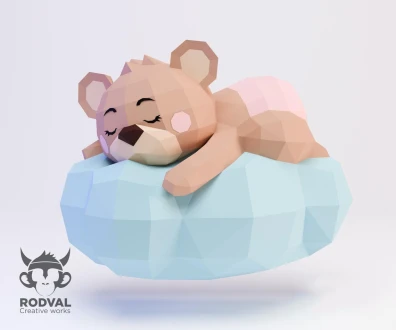 TEDDY IN CLOUD, bear, Papercraft, Template, DIY, Paper, Low Poly, Cute, Kawaii, 3D Model, Pdf Low Poply, Kids Toy