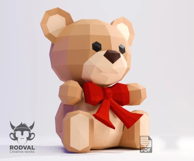 TEDDY BEAR, bear, Papercraft, Template, DIY, Paper, Low Poly, Cute, Kawaii, 3D Model, Pdf Low Poply, Kids Toy