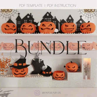 Papercraft Halloween Pumpkin Bundle, 14 Low Poly Templates DIY Home Decor Craft, 7 Pumpkins, 7 Gift Boxes, 3D DIY low poly paper crafts Halloween model templates