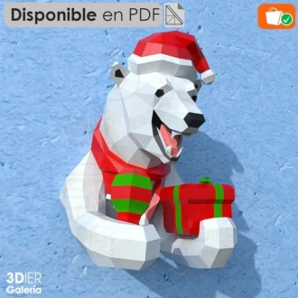 Polar Bear Birthday and Christmas, Papercraft Design, PDF Templates, DIY, Craft for Christmas Decoration, DIY, 3DIER