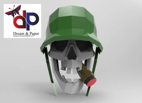 Skull Soldier Papercraft , PDF Template, DIY 3d Model, FanArt, Paper Sculpture, Low Poly, Pepakura, Craft, Manualidad, Arte de Papel