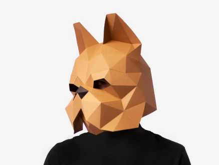 DIY French Bulldog Mask, 3D Paper Craft Template, Halloween Mask, Printable Low Poly Mask, Pdf Download, Origami Bulldog, Puppy Gift
