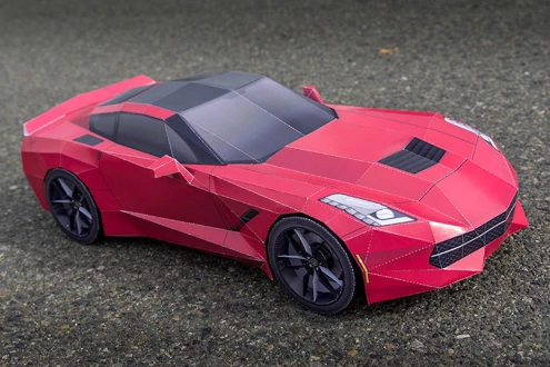 Chevrolet Corvette Stingray Red Lava DIY 3D Papercraft Sports Car Templates, Papercraft Model for Adults and Kids, Instant Download PDF