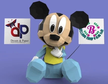 Baby Mickey Papercraft , PDF Template, DIY 3d Model, FanArt, Paper Sculpture, Low Poly, Pepakura, Craft, Manualidad, Arte de Papel