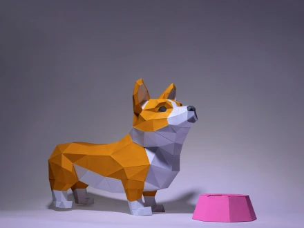 Corgi Paper Craft, Digital Template, Origami, PDF Download DIY, Low Poly, Trophy, Sculpture, Corgi Model, Dog Model