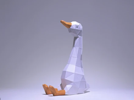 Goose Sit Paper Craft, Silly goose, Digital Template, Origami, PDF Download DIY, Low Poly, Trophy, Sculpture, Goose Model