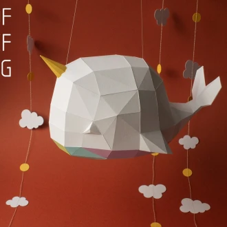 3d papercraft Rainbow whale, Digital PDF templates, Paper baby room decoration, Rainbow whale svg, files for cricut