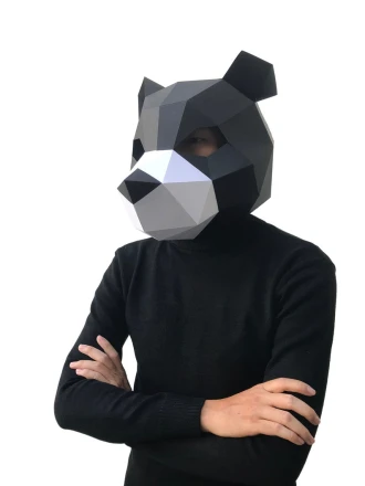 Black bear mask template - paper mask, papercraft mask, masks, 3d mask, low poly mask, 3d paper mask, paper mask template, animal mask