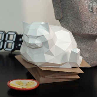 Fat Cat in a Box paper Model , Papercraft , DIY , Low poly , Fat Cat Model , PDF Papercraft , Lazy Cat , Cat low poly, Fat cat