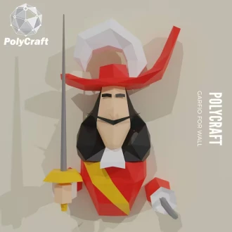 Captain Hook, Capitan Garfio Papercraft Wall paper model, PDF Pirates template, Peter Pan lowpoly, wall decor DIY, fantasy paper, sculpture, pepakura, Lowpoly, Papercraft, Lowpoly Papercraft