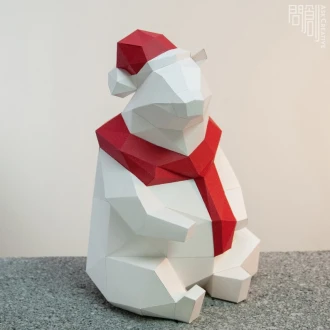 XmasPolarbear paper model ,Papercraft , DIY , Low poly , PDF Papercraft ,bear Model , Polarbear low poly , Polarbear , XmasPolarbear